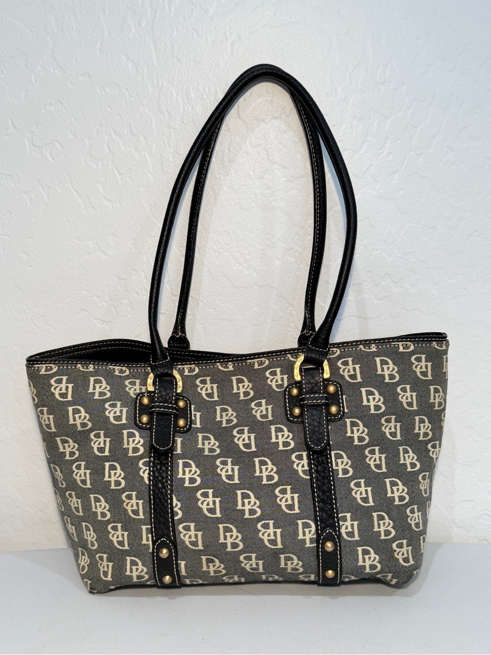 Vintage Dooney & Bourke Signature DB Monogram Double Handle Shoulder Bag / Tote